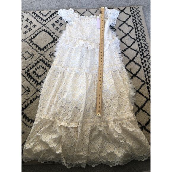 Rachel Parcell Smocked Lace Tiered Dress Large Ruffle NWT White/Off White. BB - Picture 2 of 10